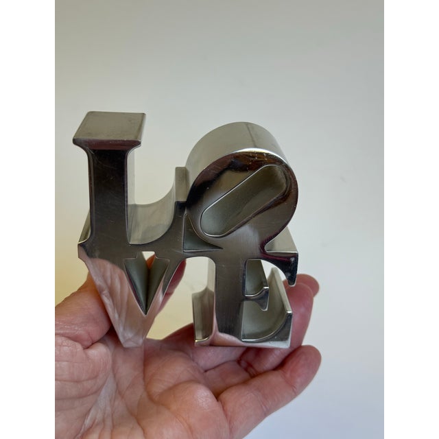 Metal 1970s Pop Art Robert Indiana Love Sculpture Paperweight For Sale - Image 7 of 9