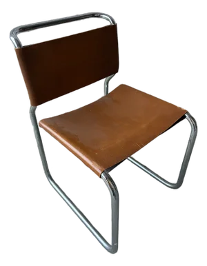 1960s Nicos Zographos "Ch66" Brown Leather and Chrome Side Chair