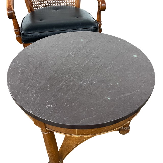 Vintage Heritage Henredon Leather Club Chairs With Round Accent Table Set of 5 For Sale In Denver - Image 6 of 8