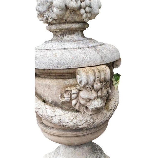 Introducing a magnificent pair of stone vases from the 1950s, each standing at an impressive 157 cm (5.15 feet) tall....