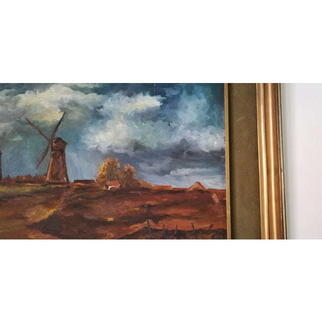 1970s 1970 Vintage Lulu Windmill Countryside Landscape Painting For Sale - Image 5 of 11