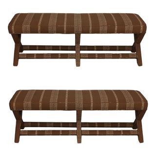 Pair of Newly Upholstered X Benches For Sale
