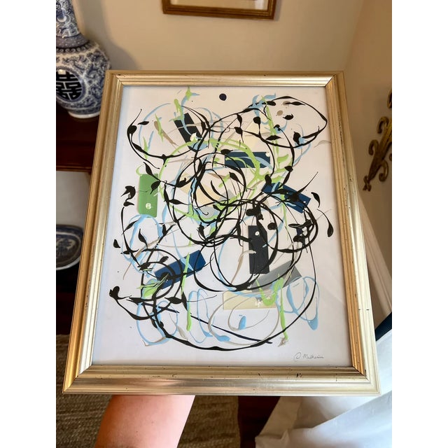 2020s Framed Original Abstract Painting, Acrylic Mixed Media Art in Distressed Metallic Frame For Sale - Image 5 of 10