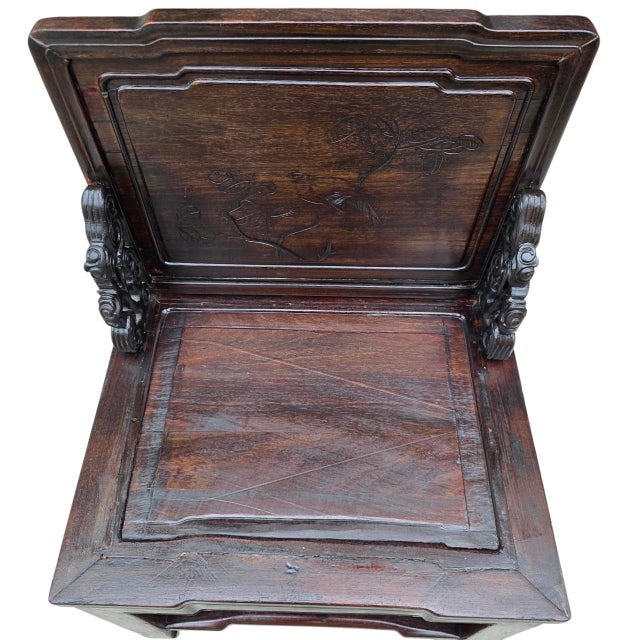 Antique Late Qing Chinese Hongmu Scholar’s Chair With Carved Bird, Poetic Inscription and Openwork Scroll Supports, Circa 1880–1910 For Sale In Washington DC - Image 6 of 16