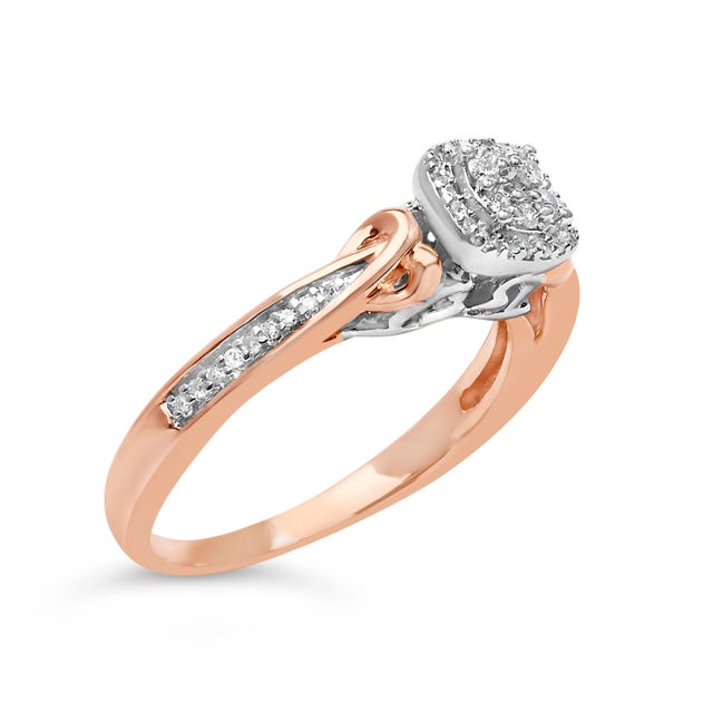 Contemporary 14K Rose Gold Plated Sterling Silver 1/6 Cttw Diamond Knot Cluster Ring - Size 7 For Sale - Image 3 of 6
