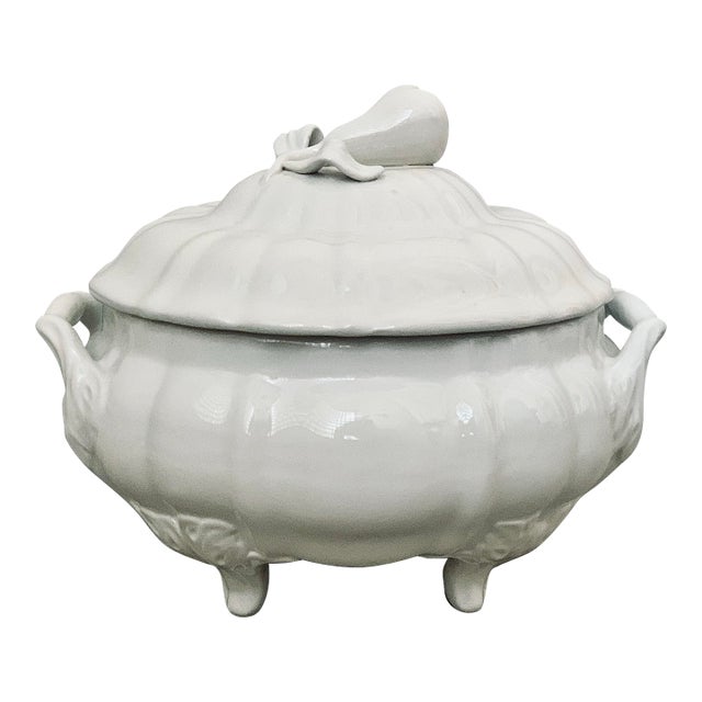 Late 20th Century Styled After Bordallo Pinheiro Portuguese Blanc De Chine Centerpiece Soup Tureen For Sale