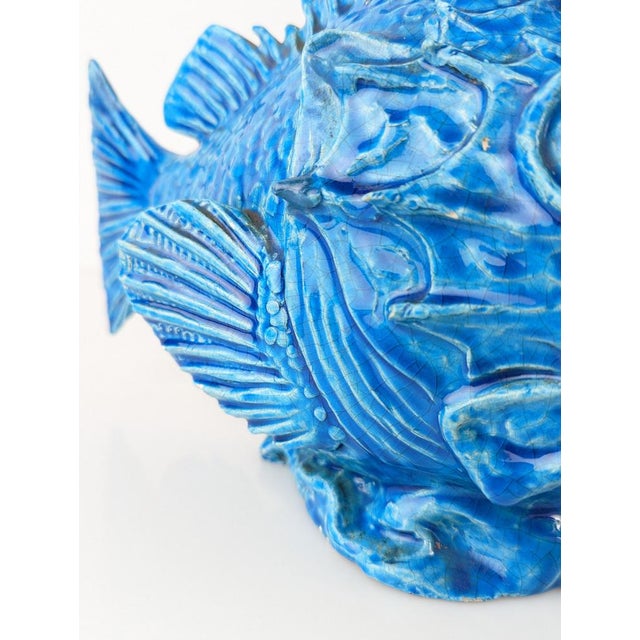 Italian Art Deco Blue Glazed Scorfano Fish Sculpture by Guido Cacciapuoti, 1930s For Sale - Image 12 of 18