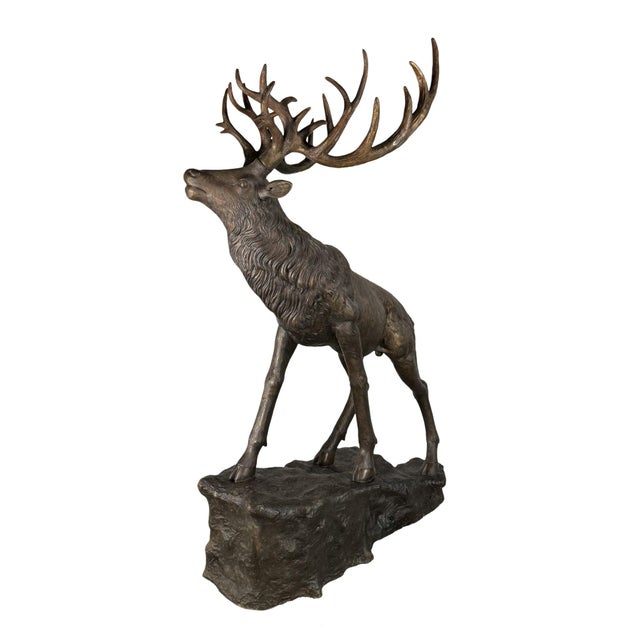 Metal Monumental Bronze Stag on Rock Sculpture – 117” Tall For Sale - Image 7 of 9