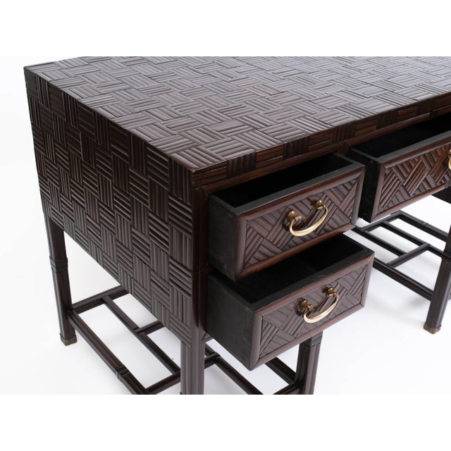 1960's Anglo Chinese Bamboo Parquet Hardwood Campaign Desk For Sale - Image 4 of 11