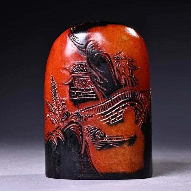 Vintage Shoushan Stone Seal With Relief Landscape Carving For Sale - Image 9 of 9