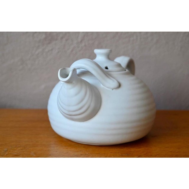 Boho Chic Large Danish White Ceramic Teapot in Scandinavian Bohemian Style For Sale - Image 3 of 11