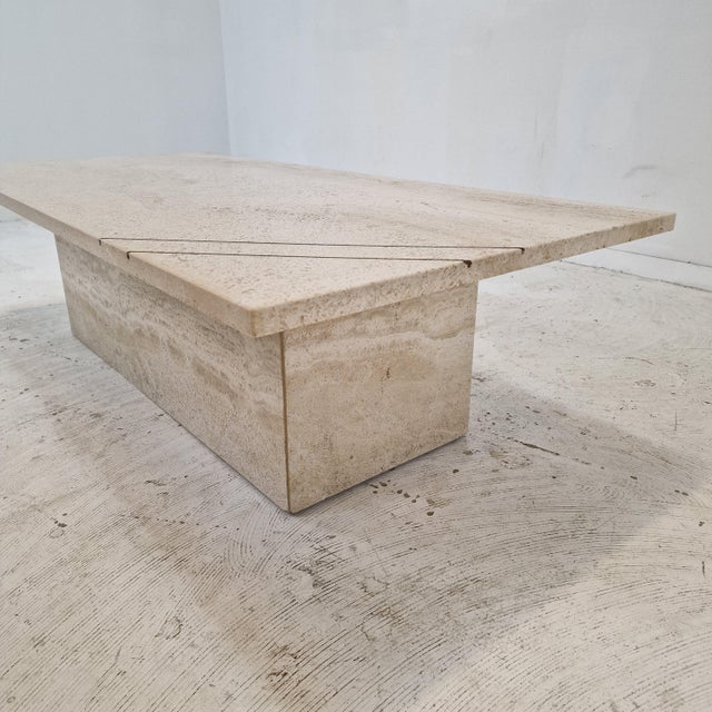 Rectangle Travertine Coffee or Side Table with Brass, Italy, 1980s For Sale - Image 12 of 18
