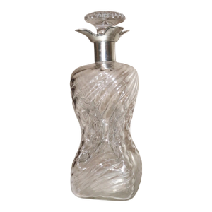 Antique Latham & Morton Blown Glass Sterling Silver Glug Glug Liquor Decanter