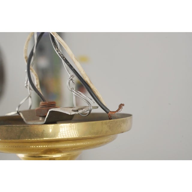 Vintage Art Deco Ribbed Glass Brass Semi Flush Mount Light For Sale - Image 10 of 10