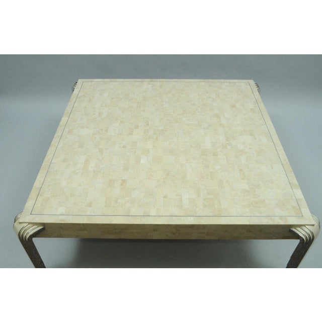 Oggetti Tavola by Oggetti Art Deco Form Tessellated Stone Chrome 48" Square Coffee Table For Sale - Image 4 of 10