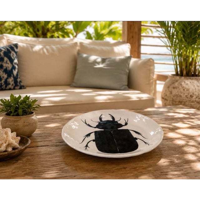 Vintage Studio Pottery Ceramic Beetle Motif Decorative Charger Plate For Sale - Image 12 of 12