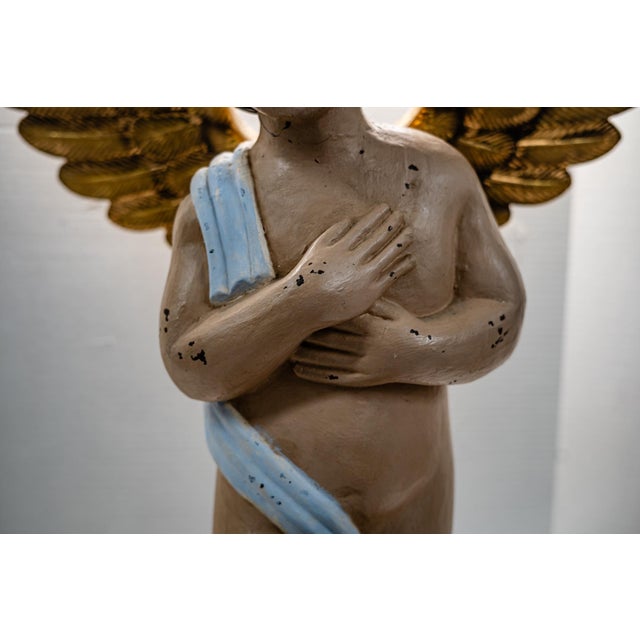 French Large Vintage Cherub Statuette Self Standing For Sale - Image 3 of 11