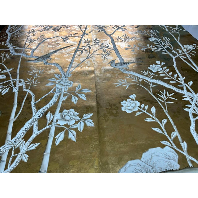 2-Piece Gold Chinoiserie Bird Mural for Bedroom or Entryway For Sale - Image 4 of 5