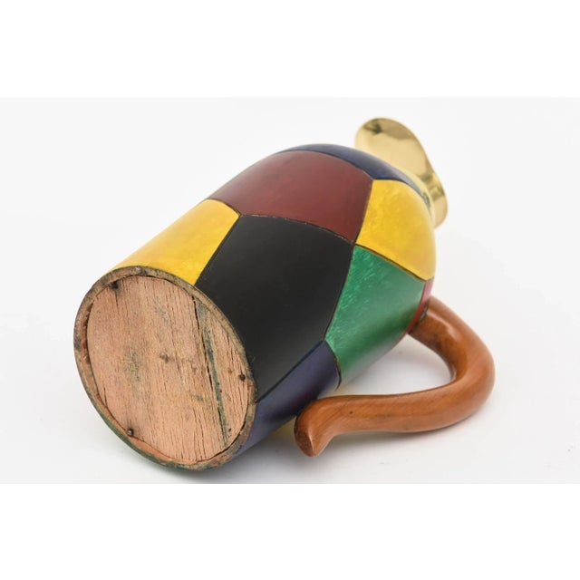 Vintage Italian Aldo Tura Style Colorful Painted Wood and Brass Cork Decanter/ Jug Barware For Sale - Image 10 of 10