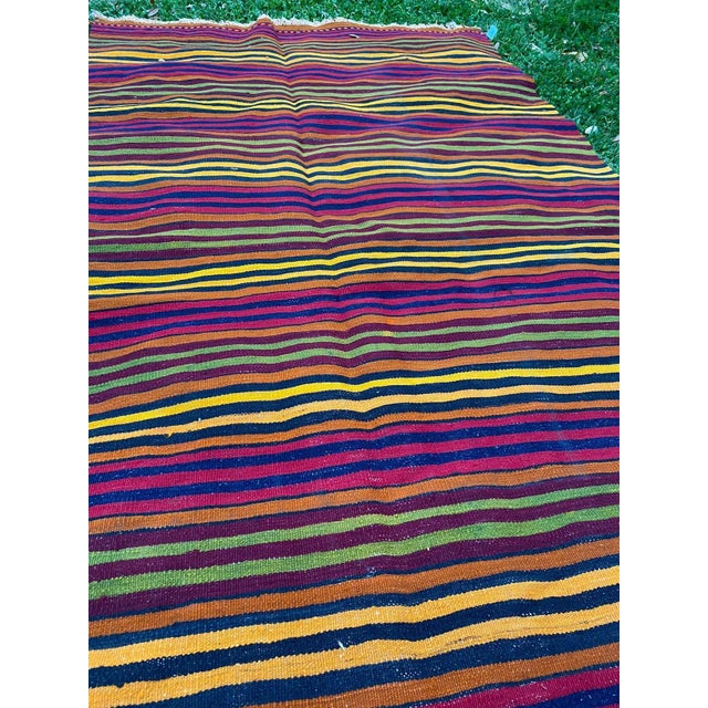 1950s Vintage Turkish Striped Kilim Area Rug For Sale - Image 5 of 9