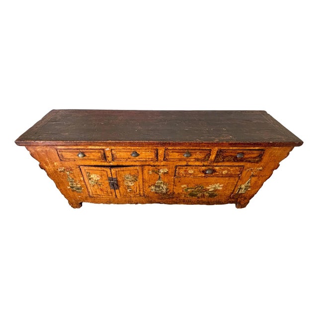Antique Chinese Hand-Painted Altar Style Sideboard Cabinet For Sale In New York - Image 6 of 12
