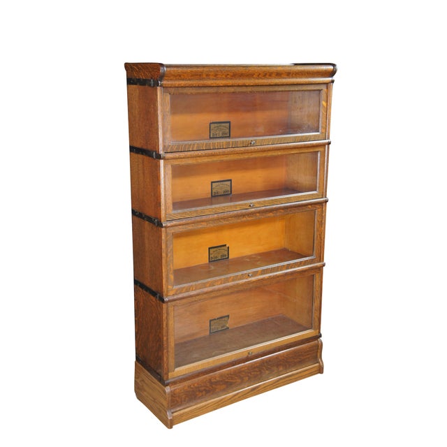 Mission Antique Globe Wernicke Quartersawn Oak Mission Stacking Barrister Bookcase 58" For Sale - Image 3 of 12