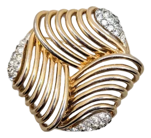 Vintage C1950 Signed Boucher Goldtone Openwork Pavé Clear Rhinestones Brooch