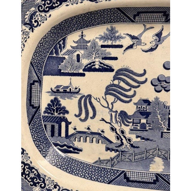 Large Blue and White Fine Earthenware Dish with Chinoiserie Decoration, 1800s For Sale - Image 6 of 6