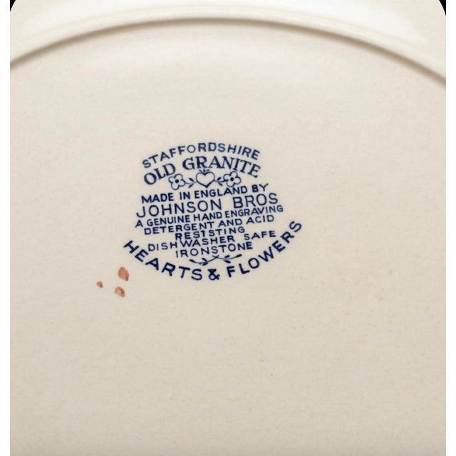 Folk Art Vintage Johnson Bros Staffordshire Old Granite Ironstone "Hearts & Flowers" Serving Platter - 12 1/4" X 9 5/8" For Sale - Image 3 of 7