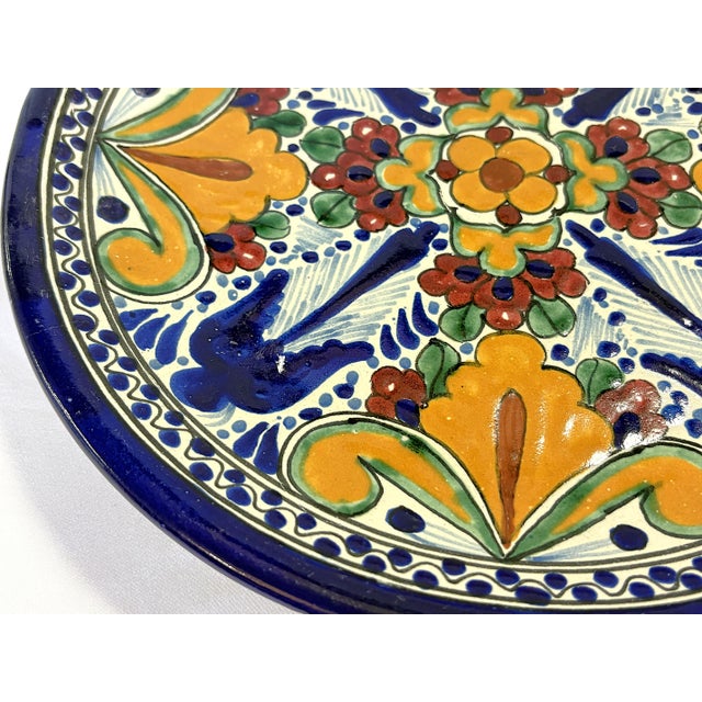 Blue Vintage Hand Painted Mexican Talavera Pottery Dish For Sale - Image 8 of 14