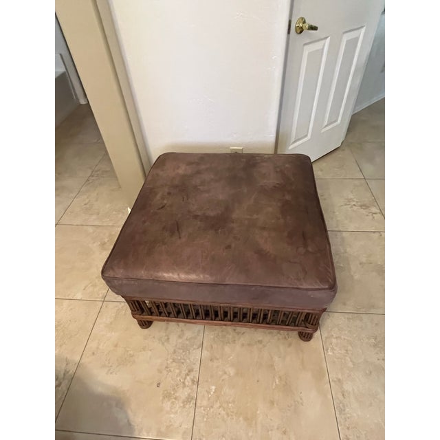 Wood 1990s Palecek Presidents Stick Reed Rattan Nantucket Ottoman Footstool For Sale - Image 7 of 12