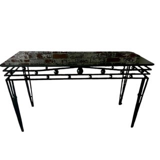 Vintage Custom Iron and Granite Console Table For Sale