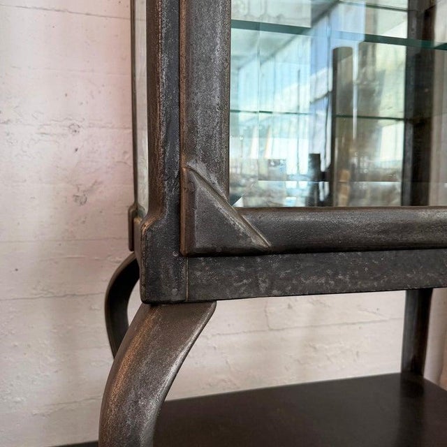 Antique Industrial Brushed Steel Apothecary Vitrine Cabinet For Sale - Image 4 of 12