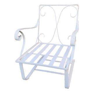 Vintage 1960s White Wrought Iron Cantilever Lounge Chair For Sale