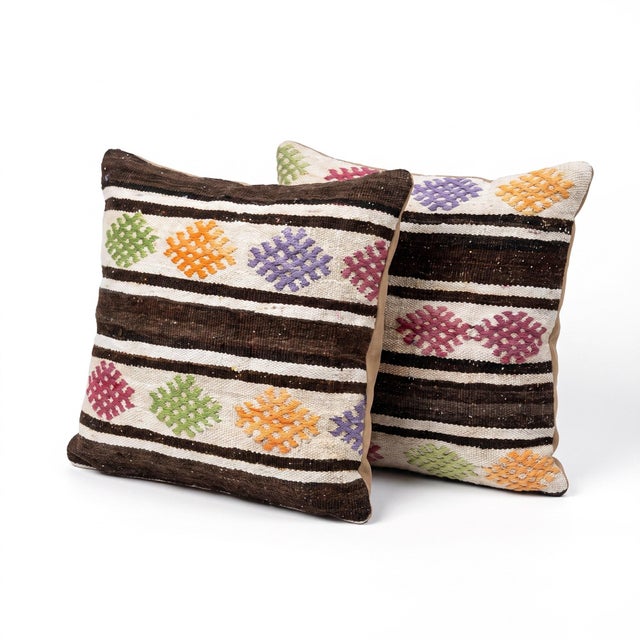 This beautiful 19'' x 20'' pillow cover set was made from authentic Turkish Kilim pieces. Bright colors of wool adorn the...