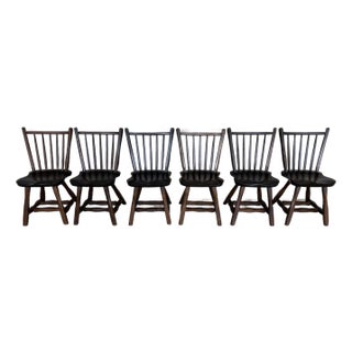Hunt Country Furniture Rustic Style Oak & Pine Bottom Dining Chairs - Set of 6 For Sale