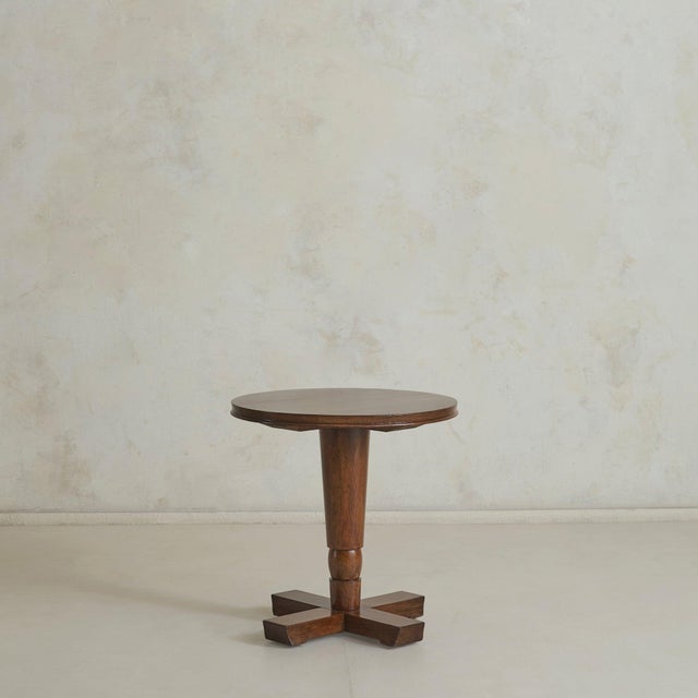 French Round Wood Pedestal Accent Table, 1950s For Sale - Image 4 of 11