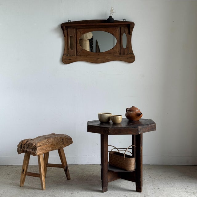 Brown Small Antique Indonesian Teak Wall Mirror, 1980s For Sale - Image 8 of 18