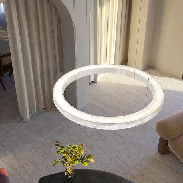 Halo with Pipe 100 Pendant Lamp by United Alabaster For Sale - Image 16 of 18