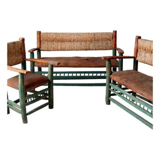 Vintage Mexican Hacienda Chair, Sofa and Loveseat Set For Sale