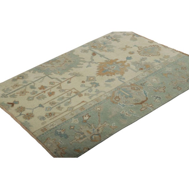 Rug & Kilim Rug & Kilim’s Persian Style Oushak Rug in Blue and Cream With Floral Patterns For Sale - Image 4 of 8