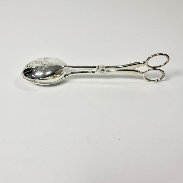 Mid-Century Hollywood Regency Italian Towle Silver Plate Etched Salad Tongs For Sale - Image 10 of 17