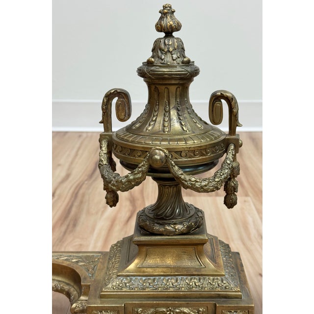 Early 20th Century Vintage Gilt Bronze French Neo-Classical Urn Form Fireplace Chenets Andirons, Pair For Sale - Image 5 of 8