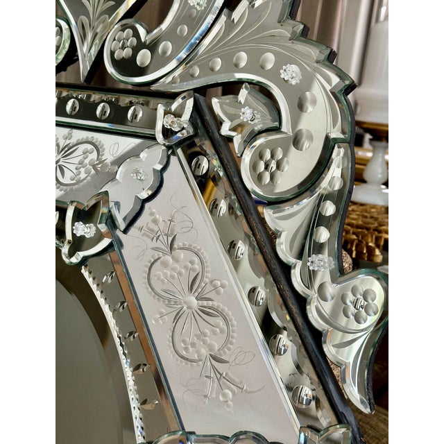 Venetian Italian Octagonal Etched Wall Mirror For Sale - Image 9 of 12