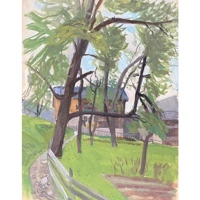 1930s Through the Trees, Gouache on Canvas For Sale - Image 5 of 6
