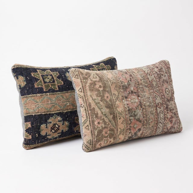 Mid-Century Modern Black Turkish Rug Pillow Cover 16'' X 24'' - Set of Two For Sale - Image 3 of 4