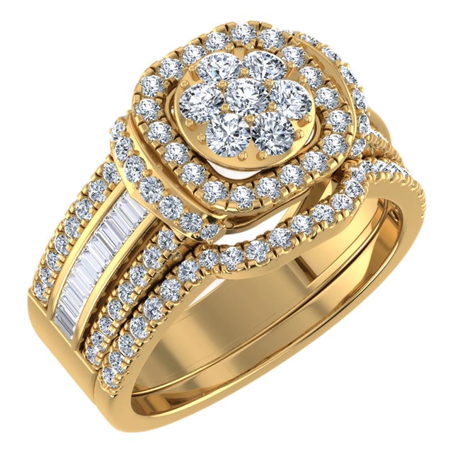 10K Yellow Gold Round Baguette Diamond Womens Sz 7 Designer Bridal Ring 1-1/4 Cttw, Size 7 For Sale