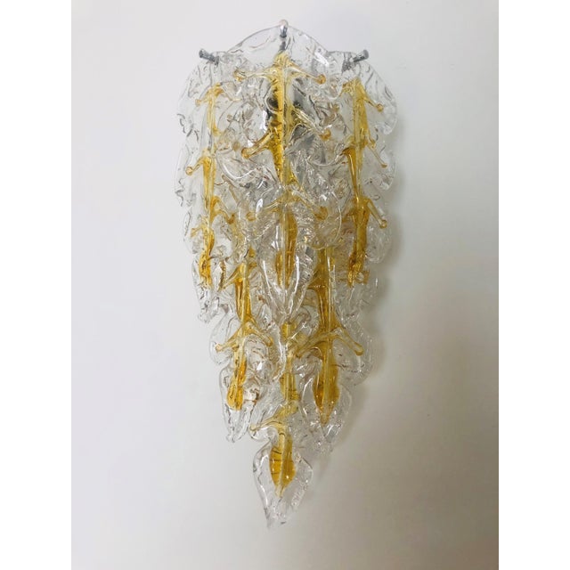 Mid-Century Modern Mid-Century Modern Italian Murano Leaf Glass Wall Sconces from Mazzega, 1970s, Set of 3 For Sale - Image 3 of 14