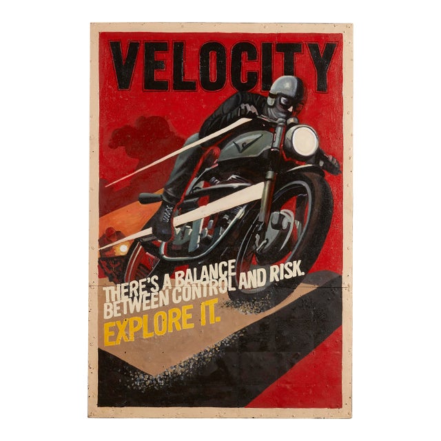 Velocity Motorbike I Collective Bap Large Vietnam Art Red Vintage Racing Scene For Sale