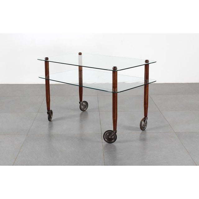 Brown Wood and Glass Coffee Serving Cart attributed to Gio Ponti for Vitrex, Italy, 1940s For Sale - Image 8 of 17